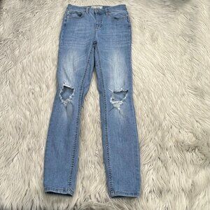 Free People Women's‎ Light Wash Busted Knee Skinny Jeans